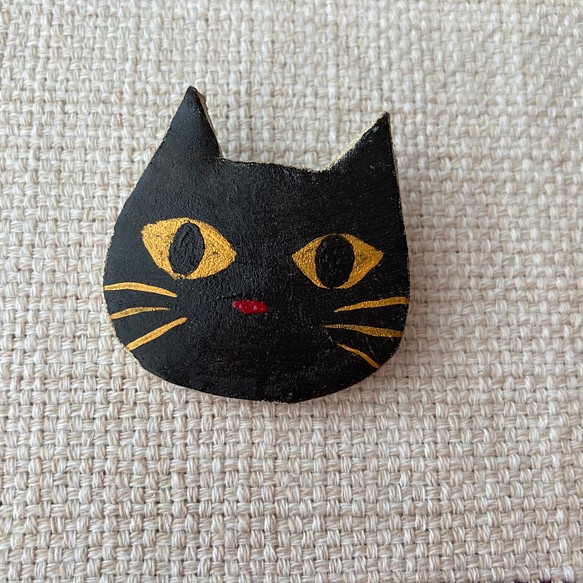 黒猫ブローチ③陶器（オプションでヘアゴム、帯留め変更可） 1枚目の画像