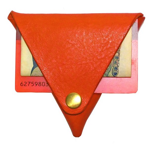 三角コインケース マネークリップ機能 イタリアンレザー オレンジ 小銭 