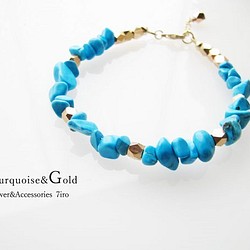 【受注制作】Turquoise&Gold Bracelet 1枚目の画像