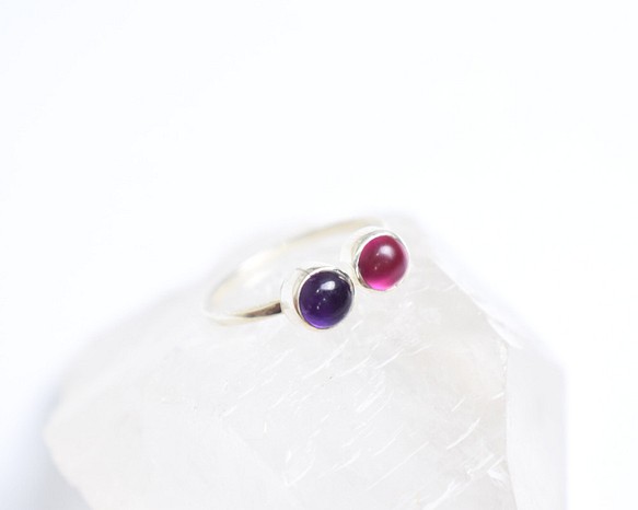 紫水晶和紅寶石銀戒指 Silver925 第1張的照片