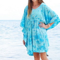 【再次上架】夏季新作！柔和的顏色很可愛！不均勻的染色蝴蝶袖連衣裙&lt;海藍寶石&gt; 第1張的照片