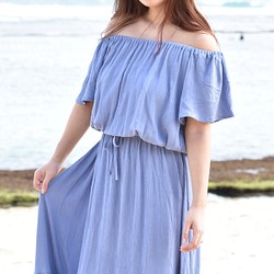 夏季荷葉邊連衣裙&lt;藍色&gt; 第1張的照片