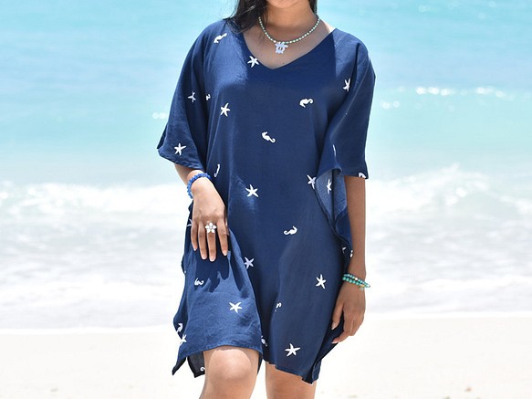 新的夏天！ Seahorse＆Starfish蝴蝶袖連衣裙 第1張的照片