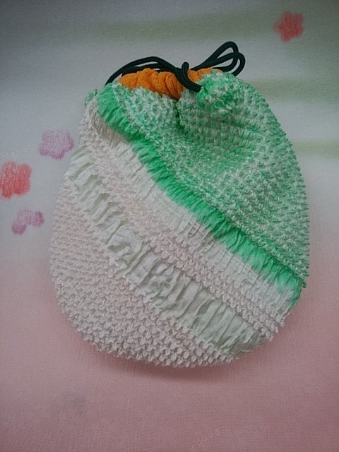 正絹の帯揚げ小袋◆グリーン 1枚目の画像
