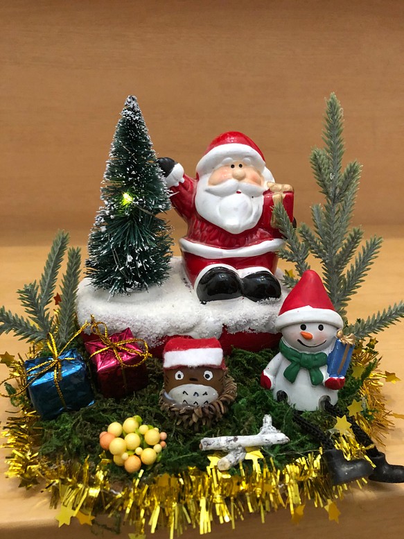 どんぐり人形サンタツリー陶器飾り【置物】 クリスマスツリー さおりん