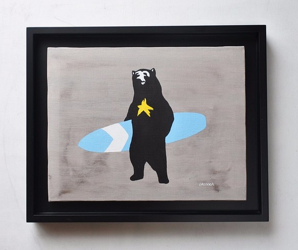 星熊のサーファー(B×W)　額装済みF6サイズ絵画 1枚目の画像