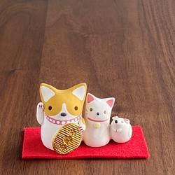 【招き猫】コーギー＆ネコ＆ネズミ 1枚目の画像