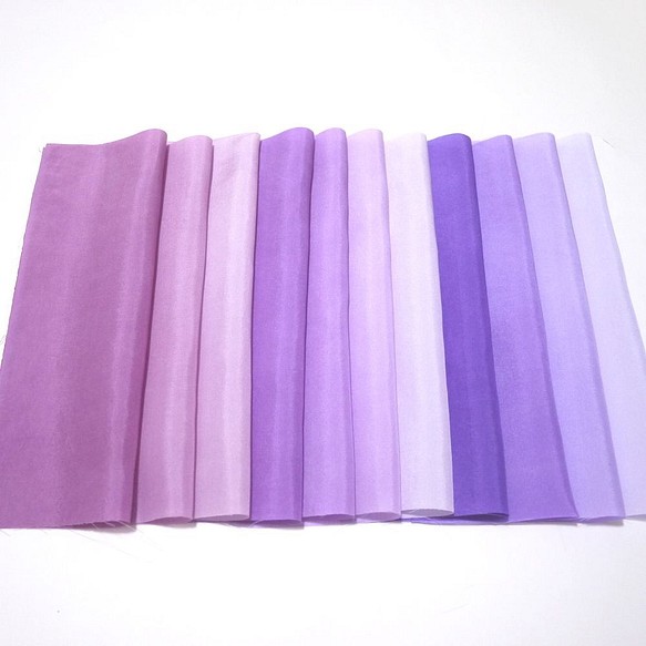 （U-2）正絹　胴裏　手染め11枚　11色　はぎれセット　紫系グラデーション　つまみ細工用布・吊るし飾りに 1枚目の画像