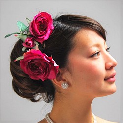 造花の髪飾り＊Uピンタイプ＊5本組♡パープルピンク＊着物やウェディングにも＊布の花のヘッドドレス♡日本製【e-053】 1枚目の画像