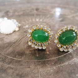 ジェイドグリーンイヤリング vintage earrings gadegreen <ER-gdGR> 1枚目の画像