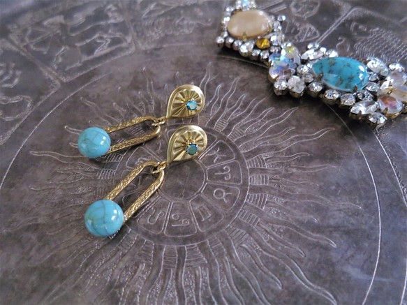 ターコイズピアス vintage earrings turquoise <PE-tqch> 1枚目の画像