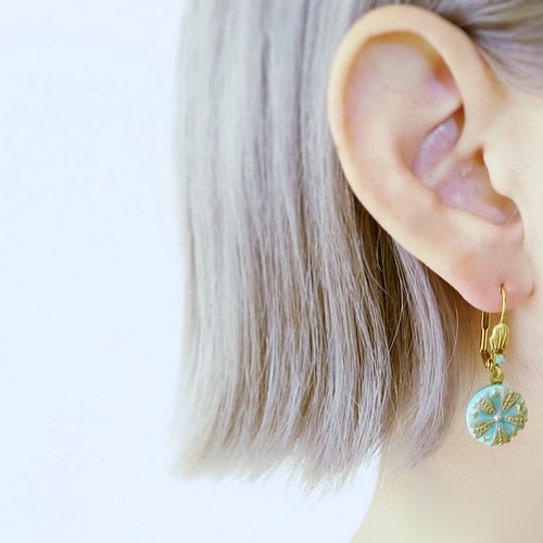 ヴィンテージガラスボタン ピアス vintage btn earrings <PE8-0420