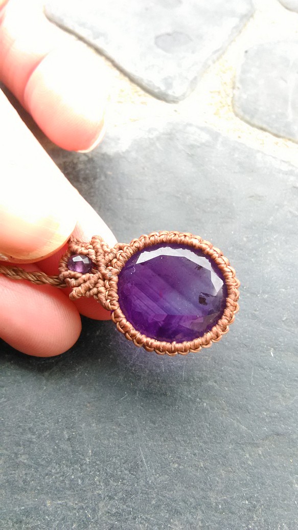 紫水晶天然石花邊吊墜[PEN-413] 第1張的照片