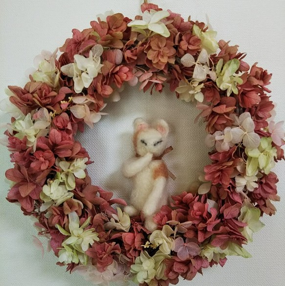 母の日に♪　桜色リース＆甘え猫 1枚目の画像