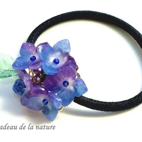 紫陽花（ガクアジサイ）のヘアゴム【藍/紫】 ヘアアクセサリー nature 