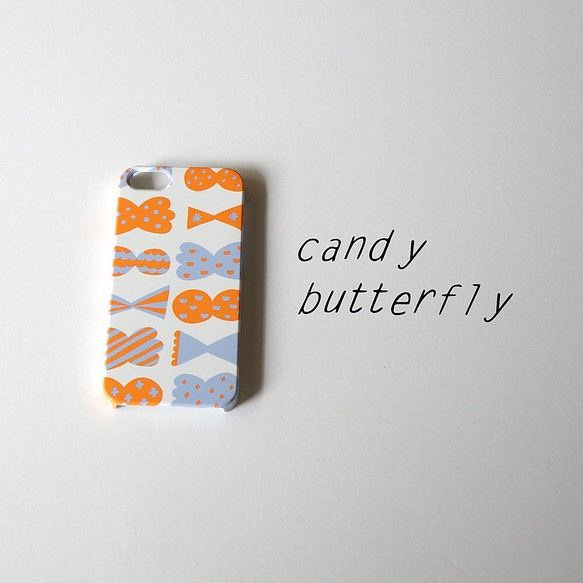 【iPhone/Android】ハード型ケース＊「candy butterfly(orange×smoky blue)」 1枚目の画像