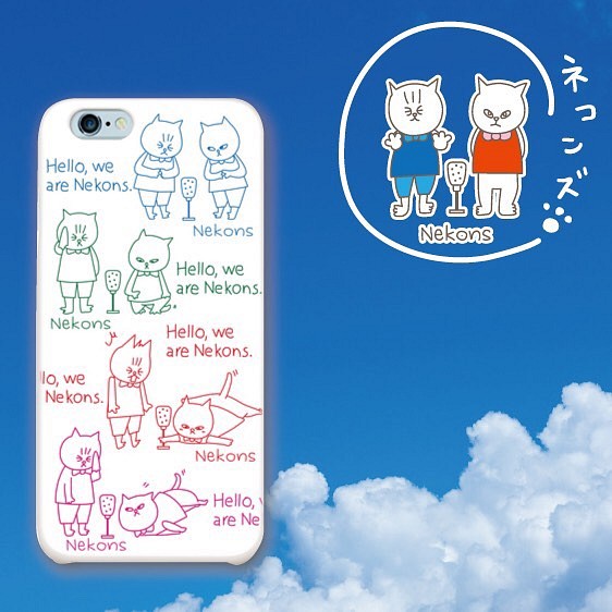 ★カラフルな夏のネコ★かわいいネコの漫才コンビ【iPhoneケース】 1枚目の画像