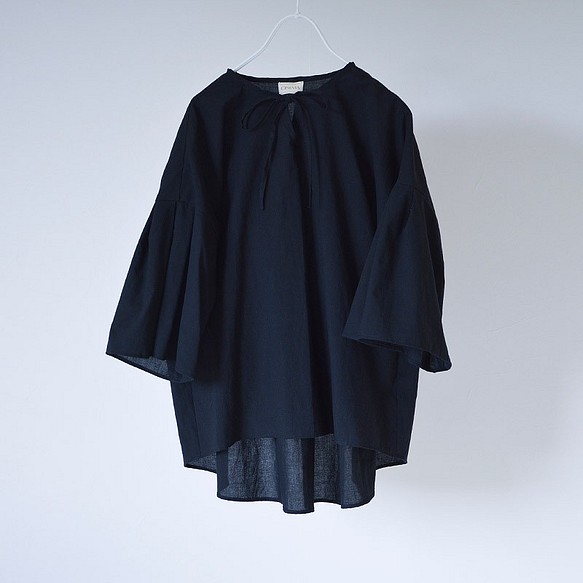 【SALE】-airy blouse/BK-　コットンブラウス 1枚目の画像