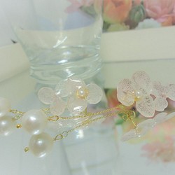 【２way】紫陽花■春■桜■うすピンク・アジサイ■淡水パール使用■ゴールド／シルバー 1枚目の画像
