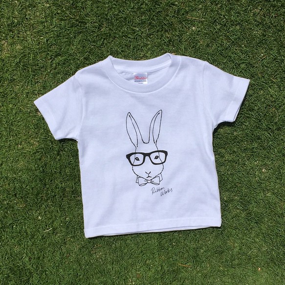 眼鏡ウサギ☆プリントTシャツ☆90～160サイズ 1枚目の画像
