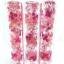 【送料無料】--再販7－  ハーバリウム(植物標本) Lサイズ  角瓶  ピンク系  1本 2980円 1枚目の画像
