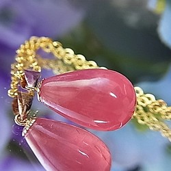 宝石質 インカローズ ひと雫の花石  美しい薔薇色 ロードクロサイト ペンダント アルゼンチン産 K18 C73 1枚目の画像