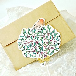 聖誕賀卡小鳥花束-槲寄生羅賓-2 件套 第1張的照片