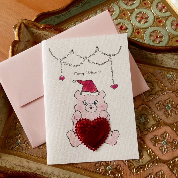 聖誕賀卡PINK SANTA BEAR 2PC SET 第1張的照片