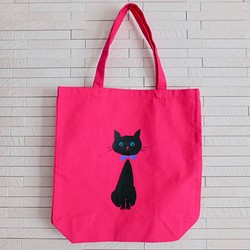 SALE! tote bag - クロネコさん　PINK 1枚目の画像