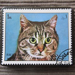 アップサイクル　猫切手ブローチ 7204 1枚目の画像