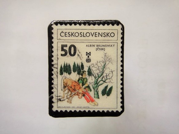 チェコスロバキア　切手ブローチ1149 1枚目の画像
