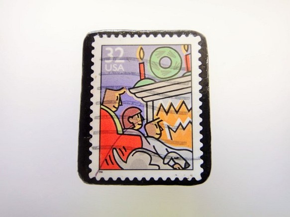 アップサイクル　クリスマス切手ブローチ1783 1枚目の画像