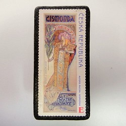 チェコ共和国 ミュシャ切手ブローチ　2917 1枚目の画像