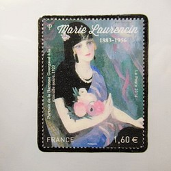 フランス　美術「マリーローランサン」切手ブローチ 5292 1枚目の画像