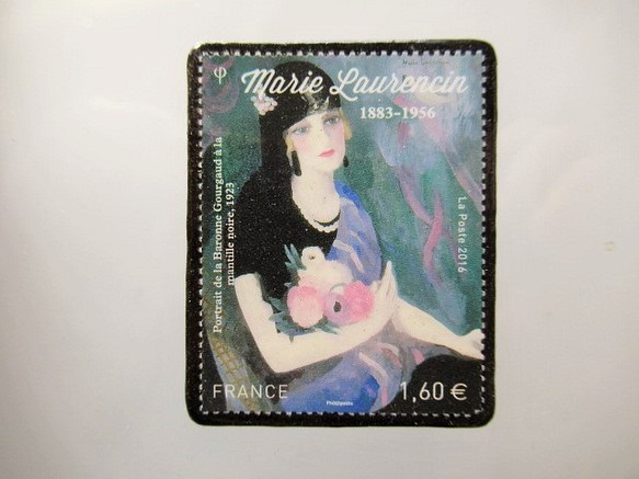 フランス　美術「マリーローランサン」切手ブローチ 5292 1枚目の画像