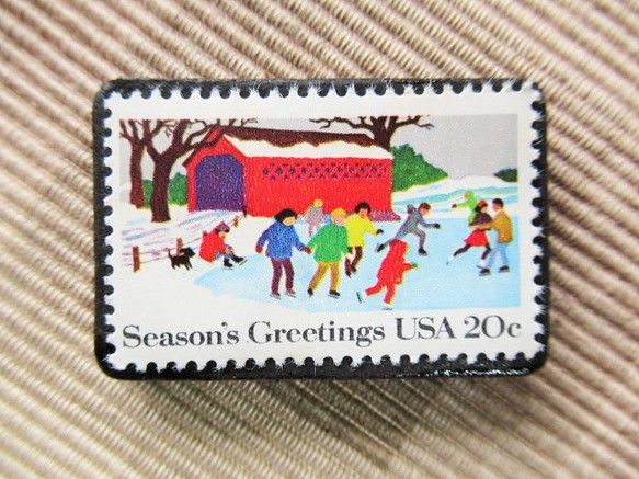 アメリカ クリスマス切手ブローチ5602 配送員設置送料無料 期間限定60％OFF