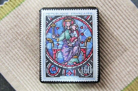 フランス　美術切手ブローチ6189 1枚目の画像