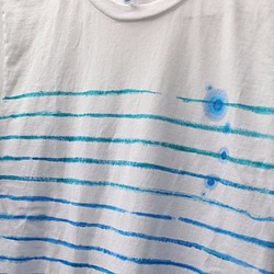 手描きTシャツ「ブルー　ボーダー」サイズS 1枚目の画像