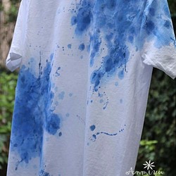 手描きTシャツ「ブルー　波」サイズM 1枚目の画像