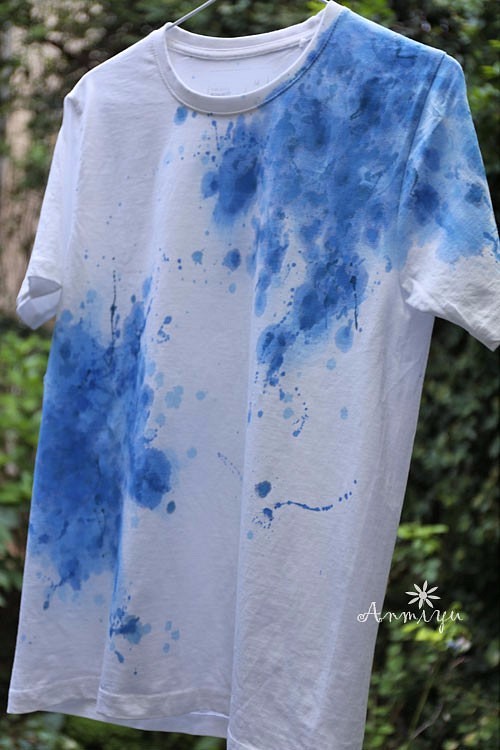 手描きTシャツ「ブルー　波」サイズM 1枚目の画像