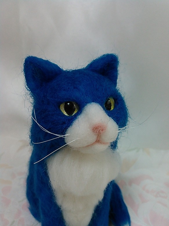 幸福の青い猫!?羊毛フェルトの猫ちゃん - 羊毛フェルト