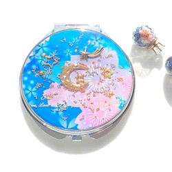 “Creema Limited免費送貨”Blue Cherry和Tsukimi Cat Compact Mirror Mirro 第1張的照片