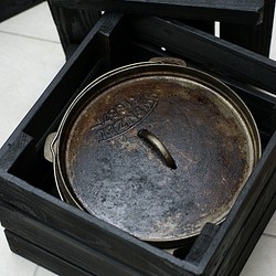 ダッチオーブン　ケース　木箱　キャンプ道具箱　コンテナ　黒 1枚目の画像