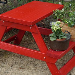 ガーデンテーブル　ピクニックテーブル　子供机　ちゃぶ台　赤 1枚目の画像