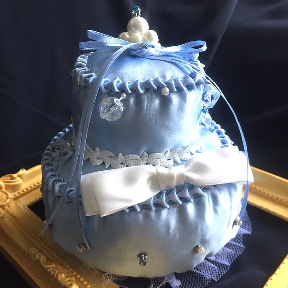 リングピロー【夢のウェディングケーキ】サムシングブルー　送料無料　ウェディング　結婚式 1枚目の画像