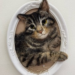 【リアル猫ちゃん オーダーメイド例】羊毛フェルトの半立体 額絵 1枚目の画像