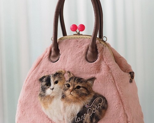 【リアル猫ちゃん オーダーメイド例】羊毛フェルトのがま口バッグ