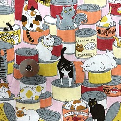 【100×50】猫ちゃんと缶詰柄　生地（レッド系） 1枚目の画像