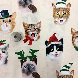 【50×50】海外 USA ファブリック　クリスマスモチーフ猫ちゃん　生地 1枚目の画像