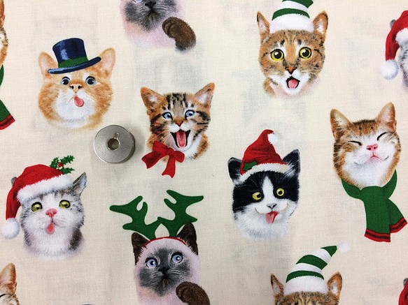 【50×50】海外 USA ファブリック　クリスマスモチーフ猫ちゃん　生地 1枚目の画像